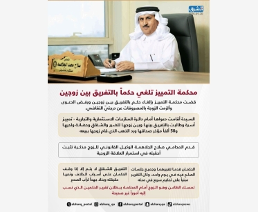 محكمة التمييز تلغي حكماً بالتفريق بين زوجين