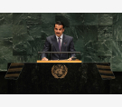 حضرة صاحب السمو الشيخ تميم بن حمد آل ثاني أمير البلاد المفدى، في الجلسة الافتتاحية للجمعية العامة لمنظمة الأمم المتحدة في دورتها الحادية والثمانين 