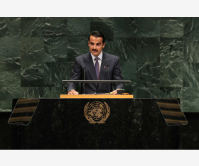 حضرة صاحب السمو الشيخ تميم بن حمد آل ثاني أمير البلاد المفدى، في الجلسة الافتتاحية للجمعية العامة لمنظمة الأمم المتحدة في دورتها الحادية والثمانين 