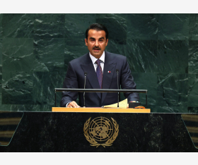 حضرة صاحب السمو الشيخ تميم بن حمد آل ثاني أمير البلاد المفدى، في الجلسة الافتتاحية للجمعية العامة لمنظمة الأمم المتحدة في دورتها الحادية والثمانين 